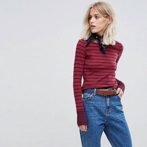 Esprit Red and Black Striped Long-Sleeve Shirt